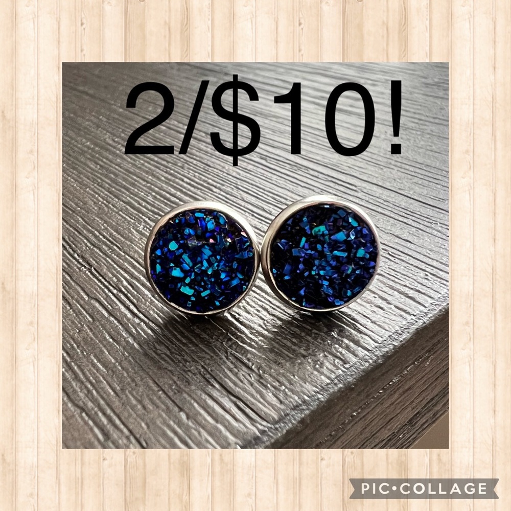 Faux Druzy 10mm blue stud earrings, stainless steel back. BUNDLE AND SAVE!